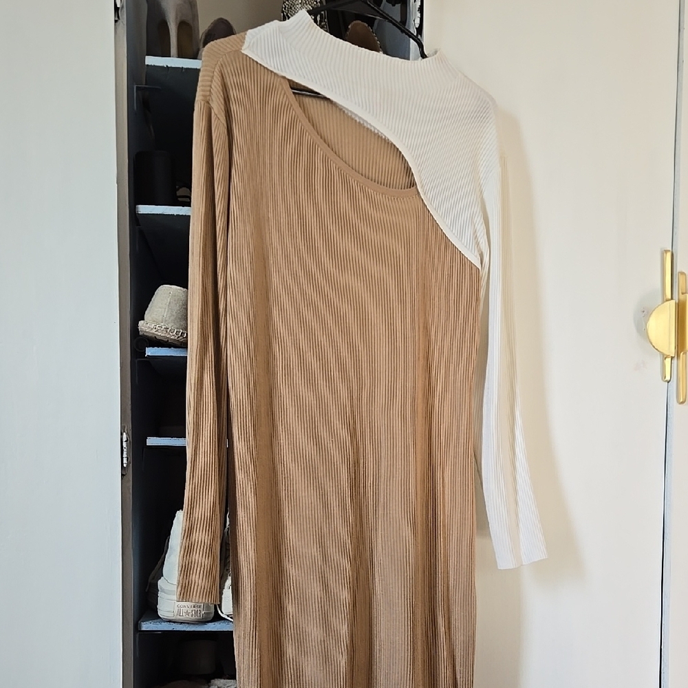 Elegant Tan and White Dress